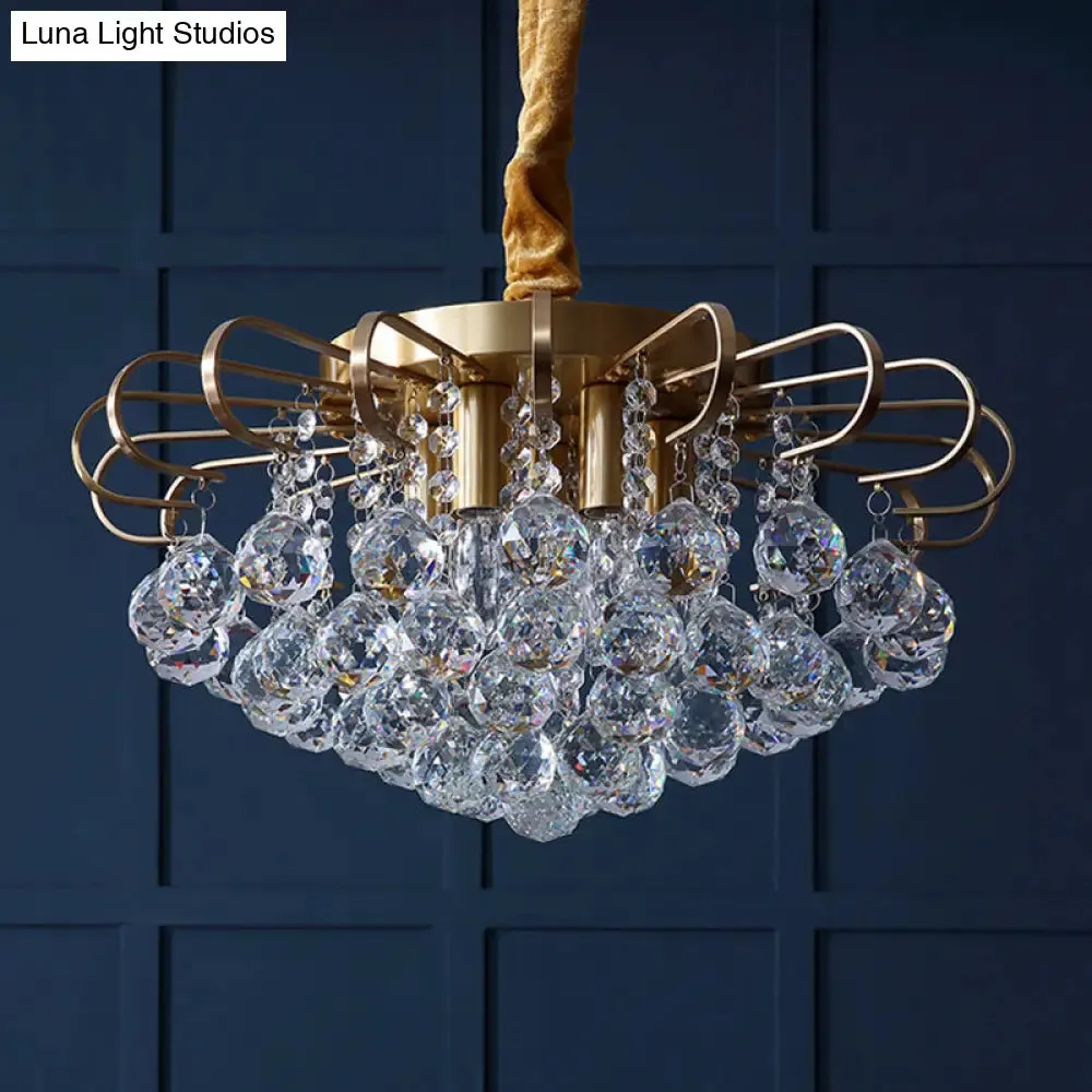 Traditional Floral Crystal Ball Pendant Chandelier in Gold - 3/5 Bulbs, 14"/18" Wide