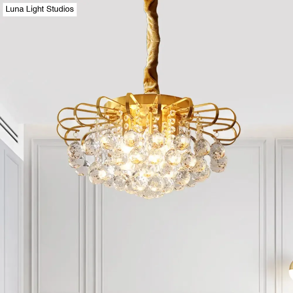 Traditional Floral Crystal Ball Pendant Chandelier in Gold - 3/5 Bulbs, 14"/18" Wide