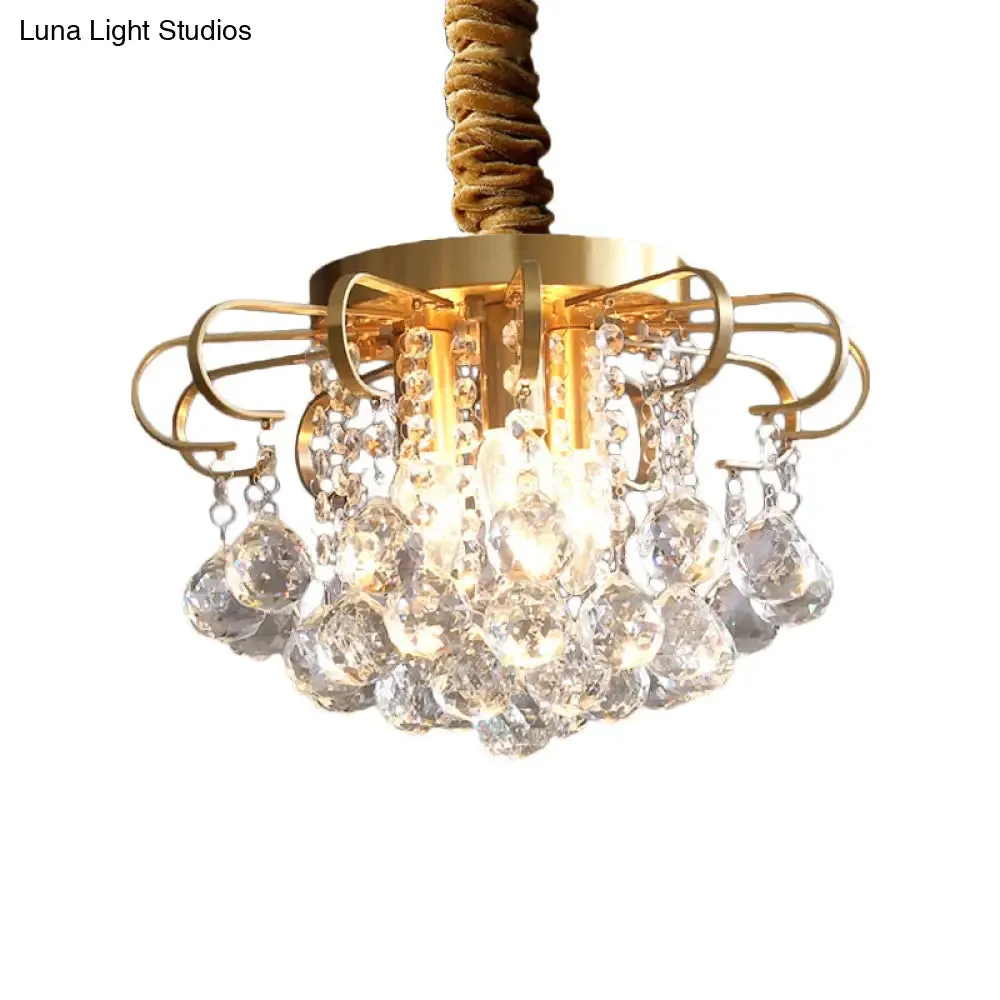 Traditional Floral Crystal Ball Pendant Chandelier in Gold - 3/5 Bulbs, 14"/18" Wide