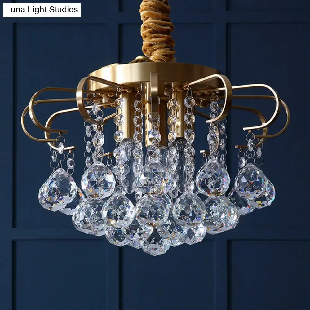 Traditional Floral Crystal Ball Pendant Chandelier in Gold - 3/5 Bulbs, 14"/18" Wide