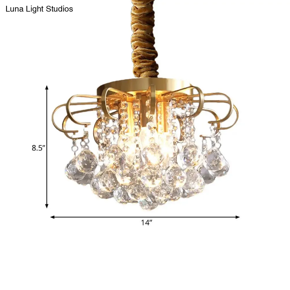 Traditional Floral Crystal Ball Pendant Chandelier in Gold - 3/5 Bulbs, 14"/18" Wide