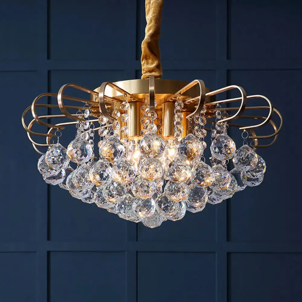 Traditional Floral Crystal Ball Pendant Chandelier in Gold - 3/5 Bulbs, 14"/18" Wide