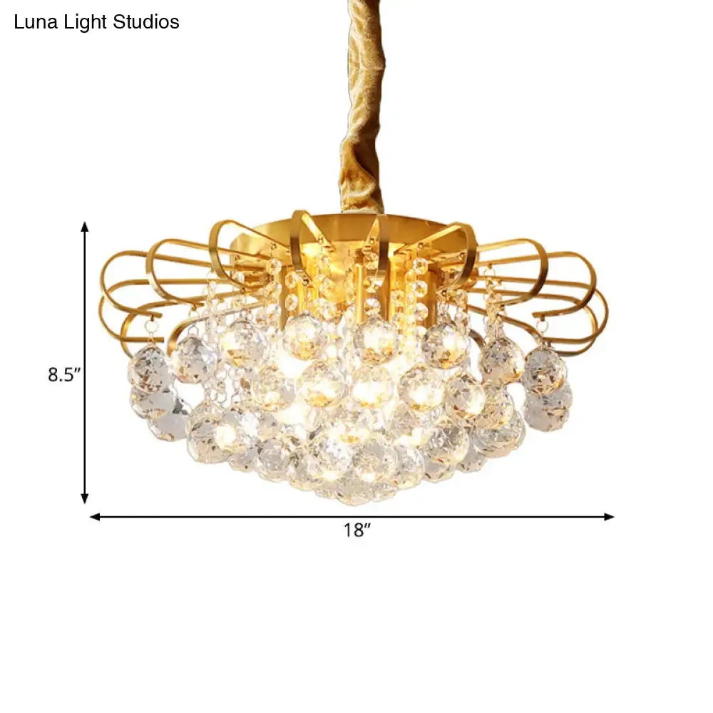 Traditional Floral Crystal Ball Pendant Chandelier in Gold - 3/5 Bulbs, 14"/18" Wide