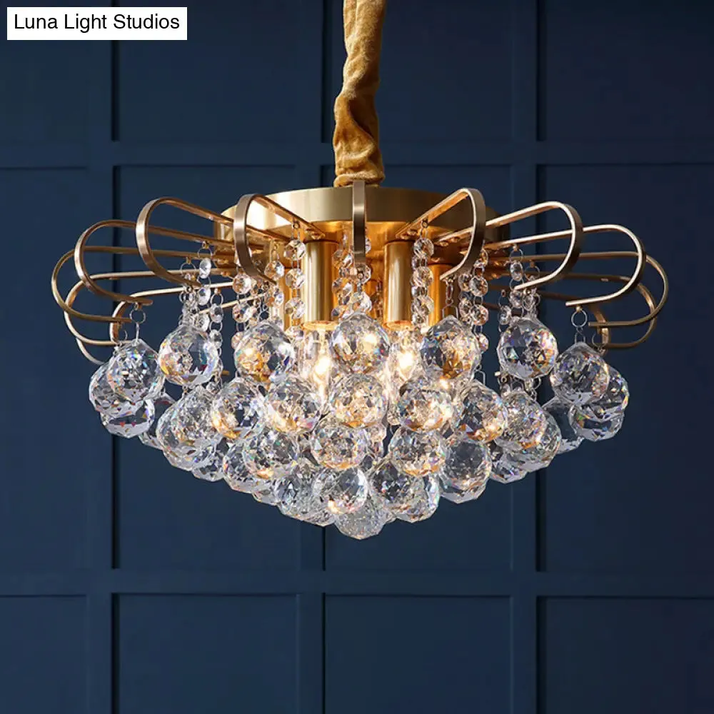 Traditional Floral Crystal Ball Pendant Chandelier in Gold - 3/5 Bulbs, 14"/18" Wide