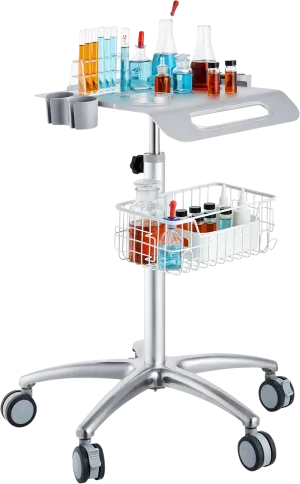 Vevor Medical Cart 16.7" x 19" Mobile Trolley 26.7"-42.9" Adjustable Height with Large Tabletop and Basket New