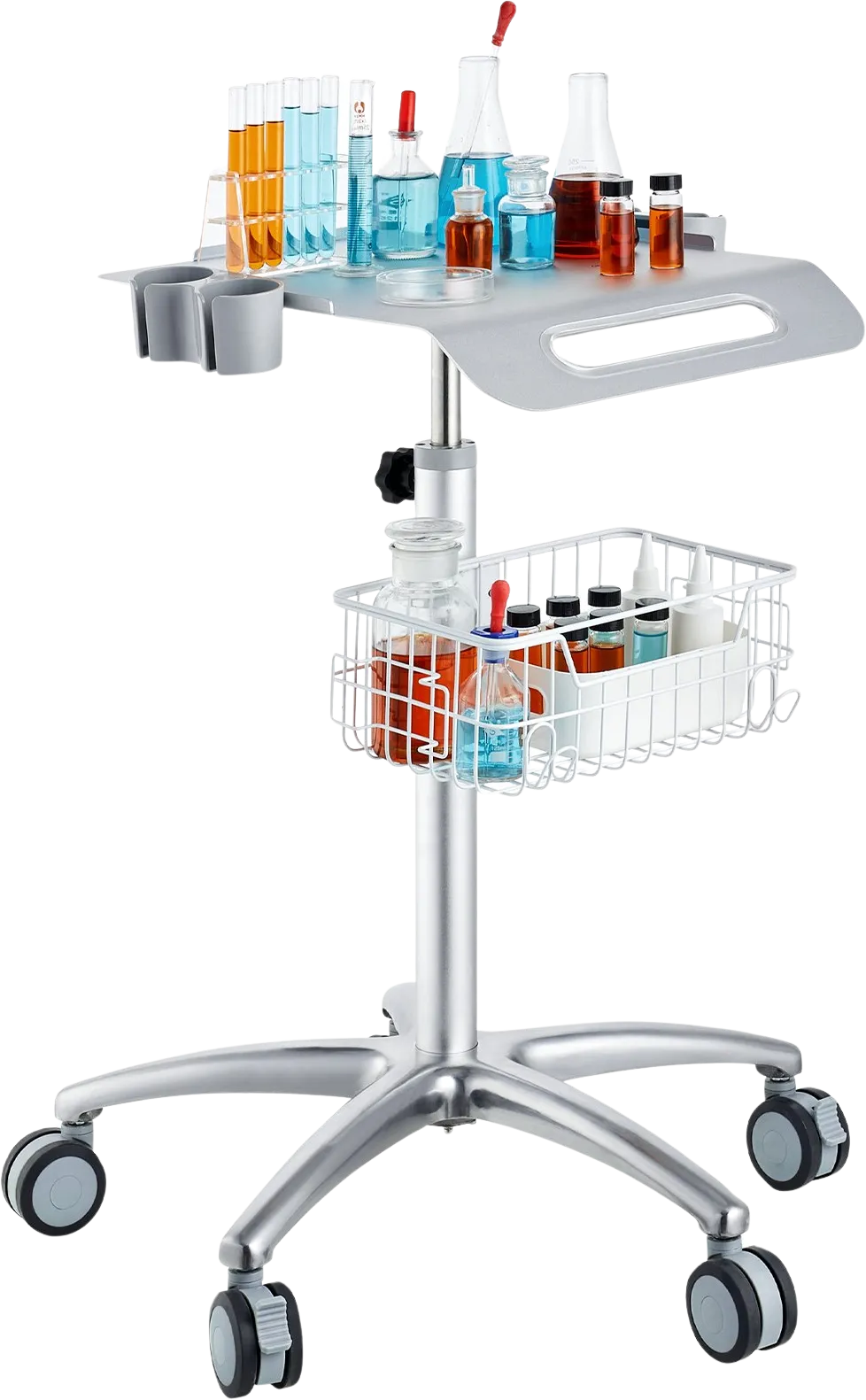 Vevor Medical Cart 16.7" x 19" Mobile Trolley 26.7"-42.9" Adjustable Height with Large Tabletop and Basket New