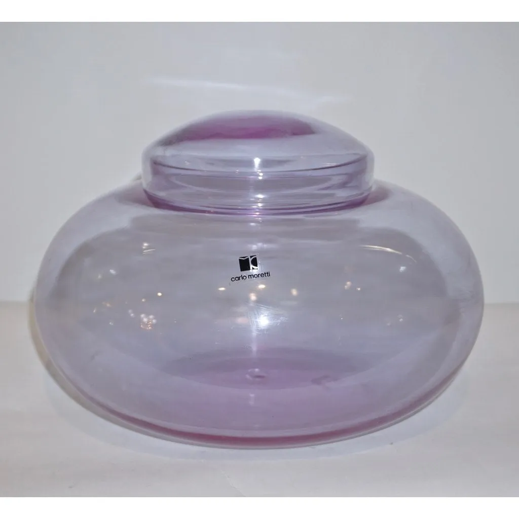 Vintage C. Moretti 1980s Alexandrite Amethyst Murano Crystal Glass Bowl & Cover