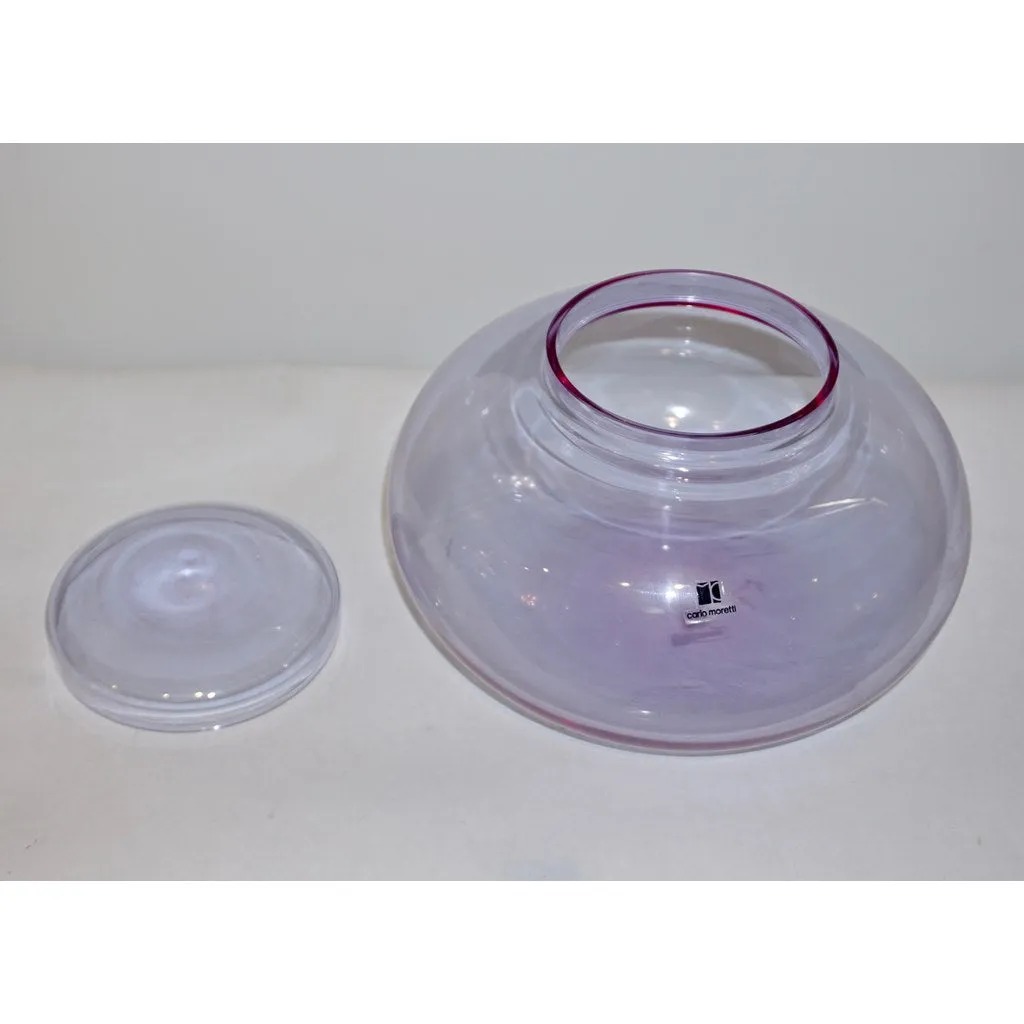 Vintage C. Moretti 1980s Alexandrite Amethyst Murano Crystal Glass Bowl & Cover