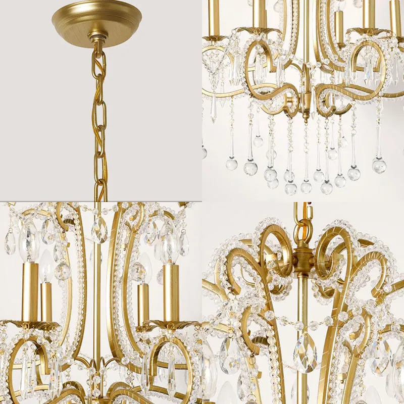 Vintage Gold Finish Crystal & Metal Pendant Light - 6-Light Suspension for Bedroom