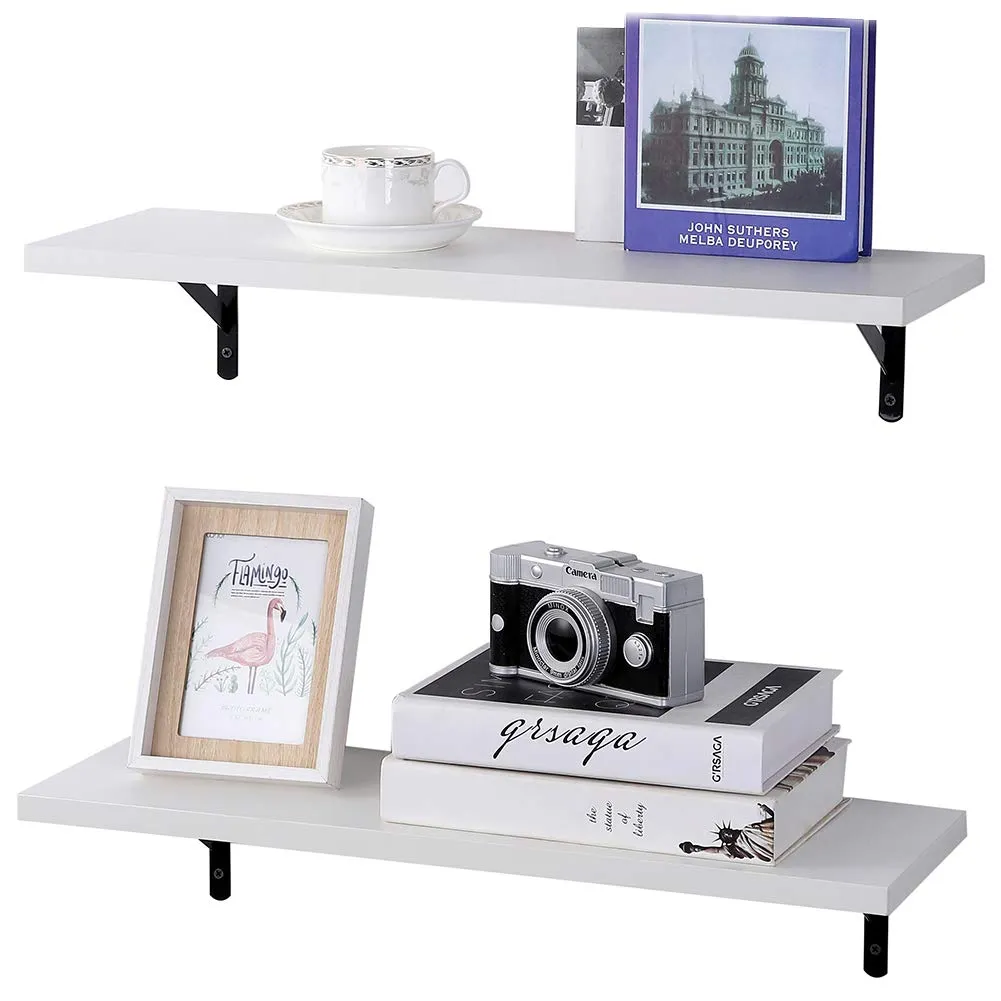 Wall Mounted Floating Shelves, Set of 2, Display Ledge, Storage Rack for Room/Kitchen/Office - White