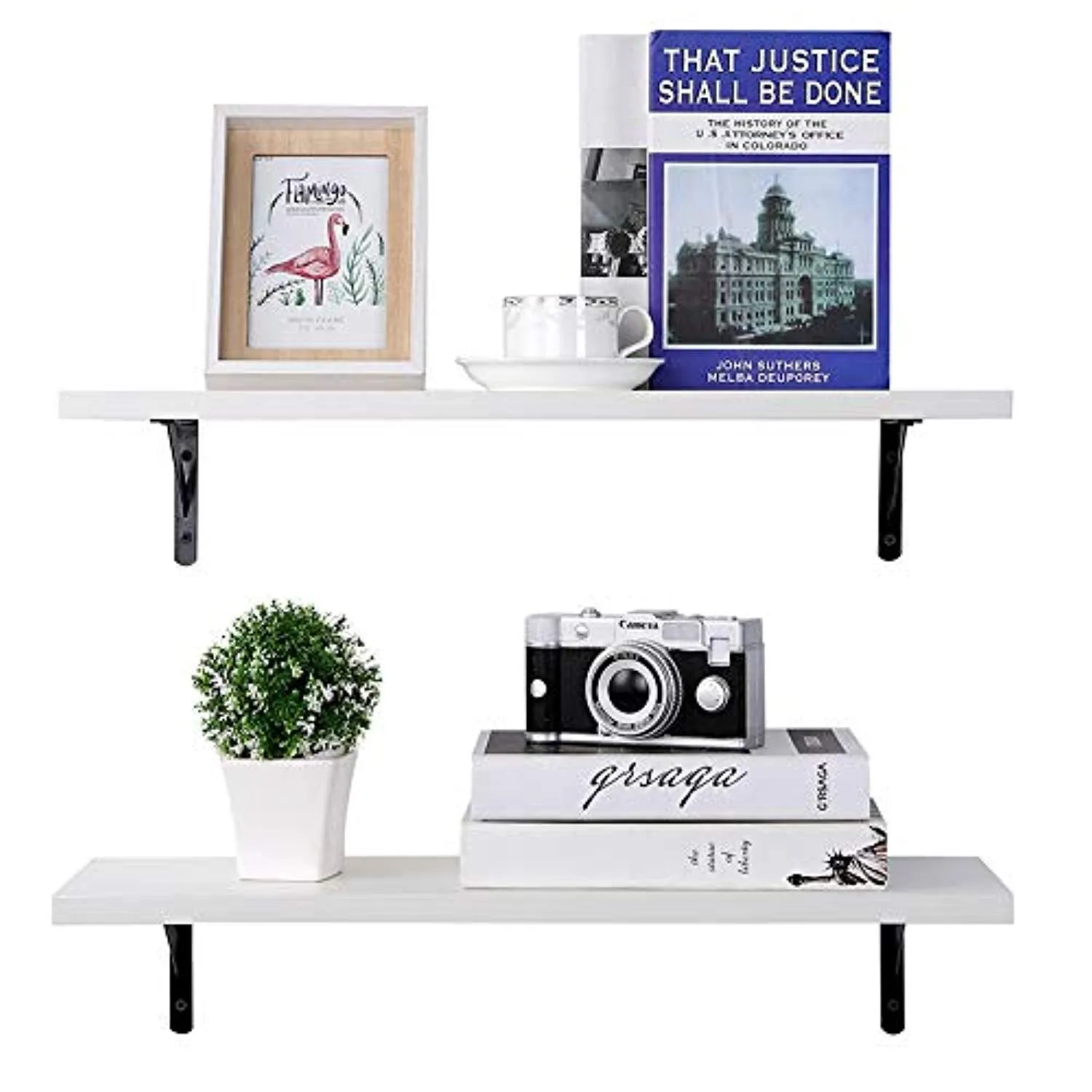 Wall Mounted Floating Shelves, Set of 2, Display Ledge, Storage Rack for Room/Kitchen/Office - White