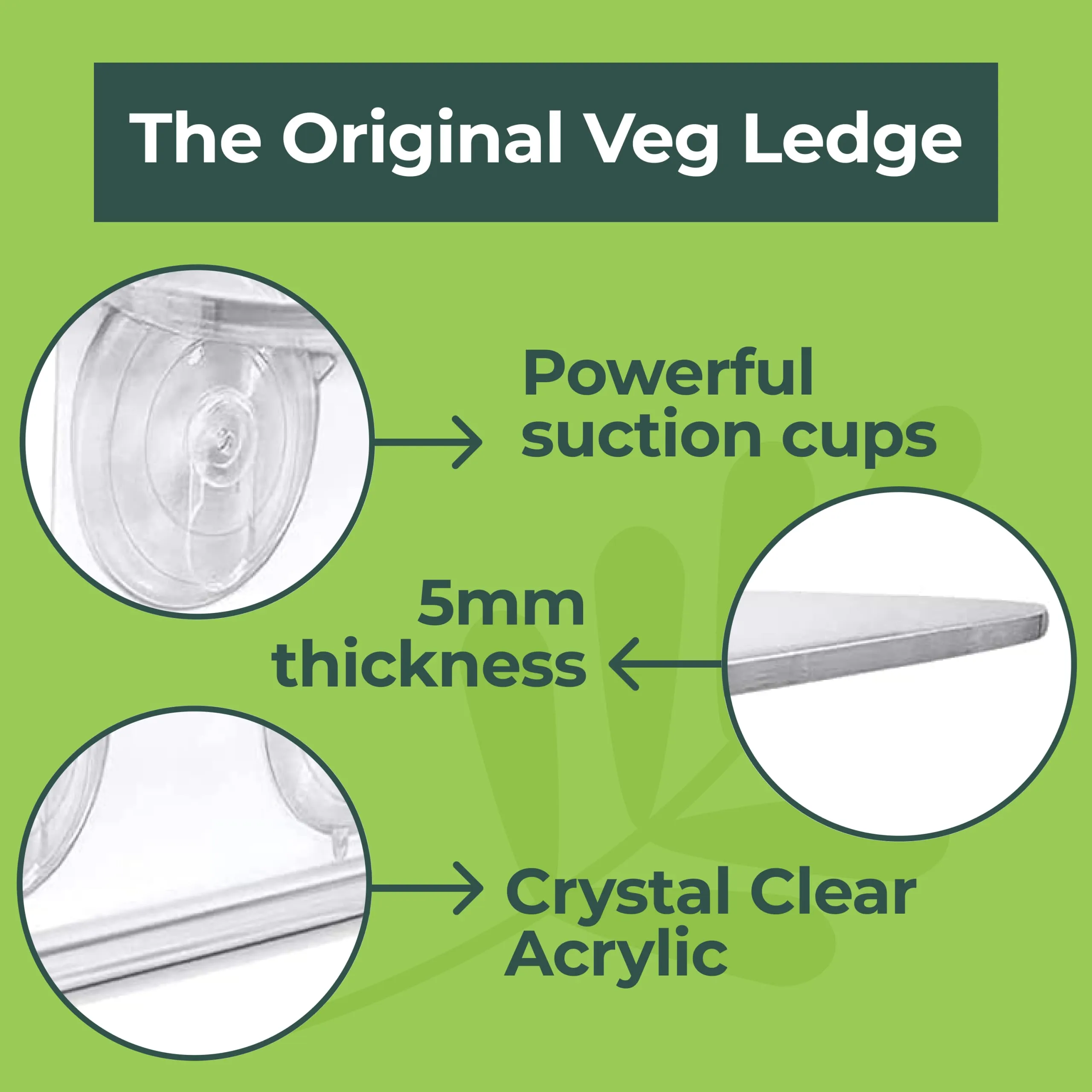 Window Garden Veg Ledge - Window Shelf for Plants, Clear Acrylic Shelves - Suction Cup