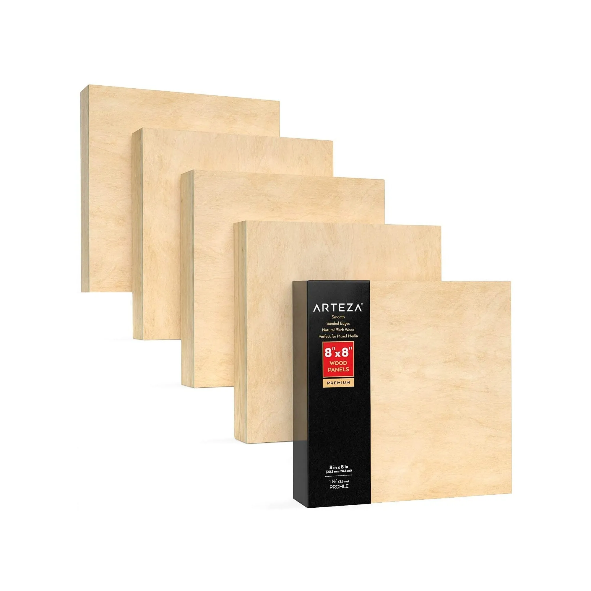 Wooden Canvas Board | 8x8 Inch | Pack of 5 | Birch Wood | Cradled Artist Wood Panels