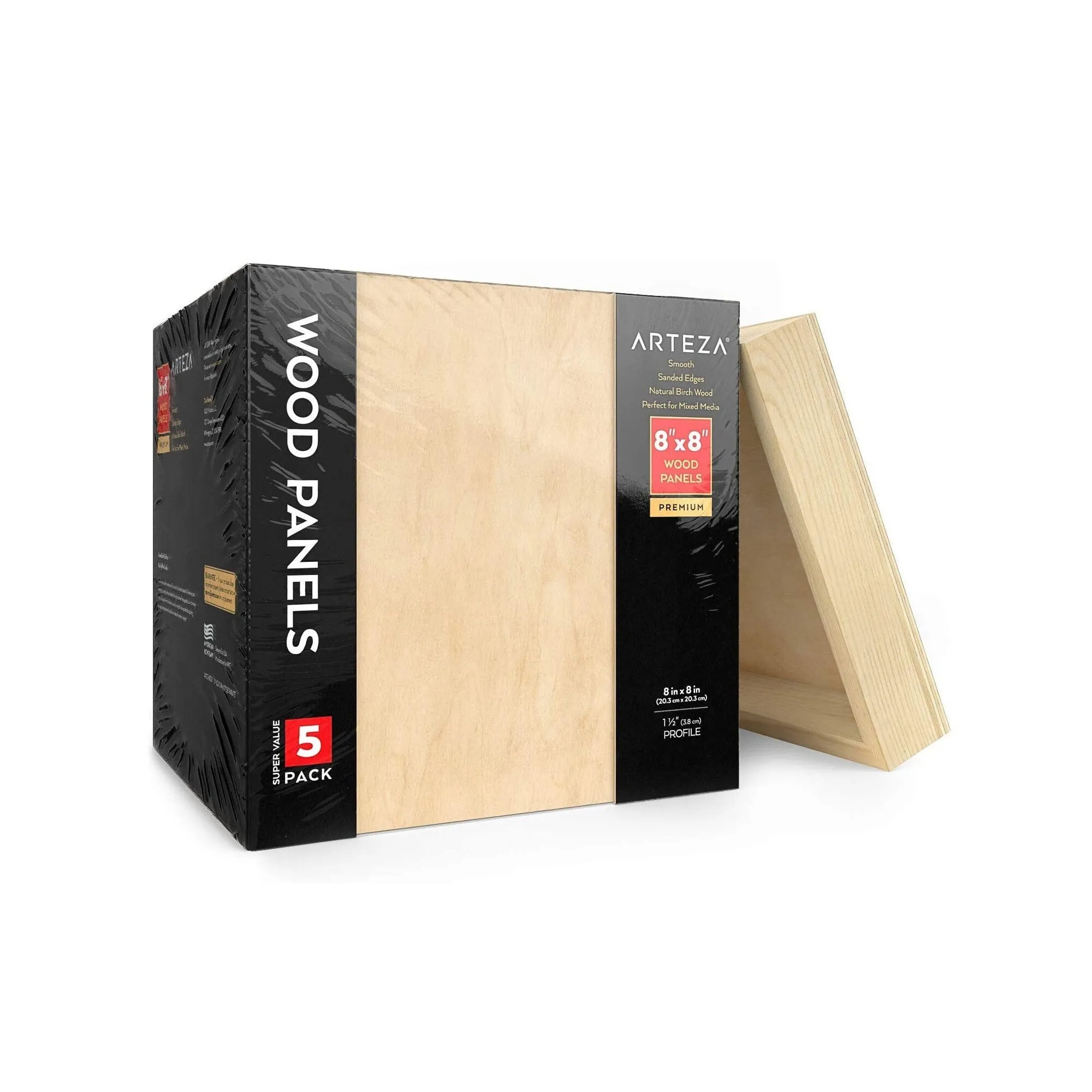 Wooden Canvas Board | 8x8 Inch | Pack of 5 | Birch Wood | Cradled Artist Wood Panels