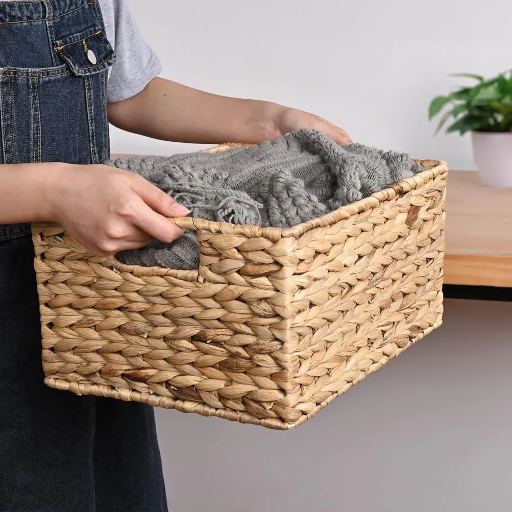 Yescom Wicker Baskets with Handle Water Hyacinth Bins Set of 3