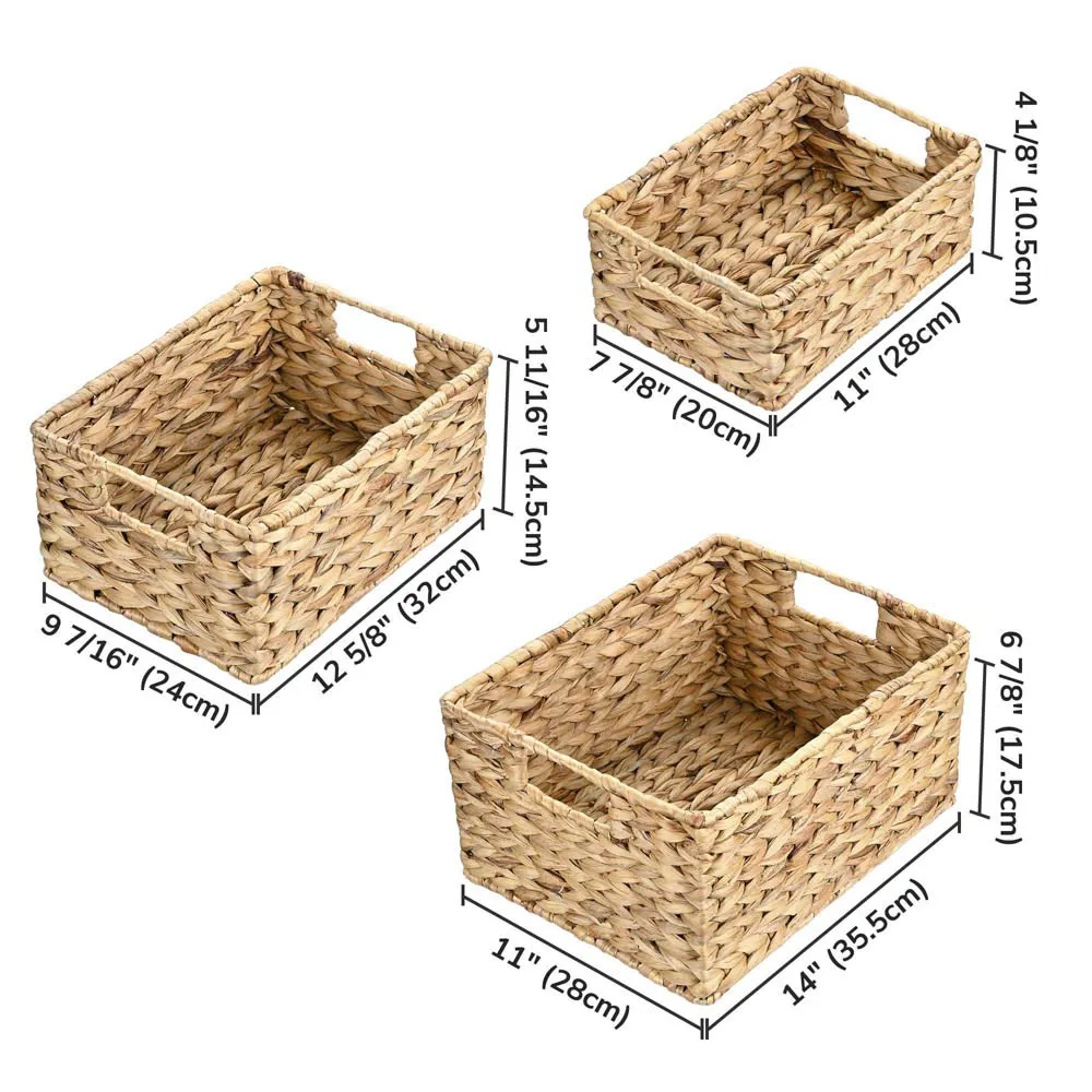 Yescom Wicker Baskets with Handle Water Hyacinth Bins Set of 3